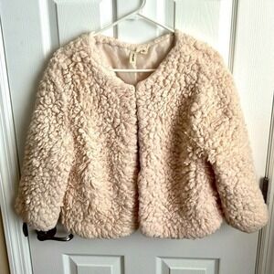 Tacera Fuzzy Sherpa Jacket Cropped‎ Cozy Cardigan Beige Dressy Size Medium